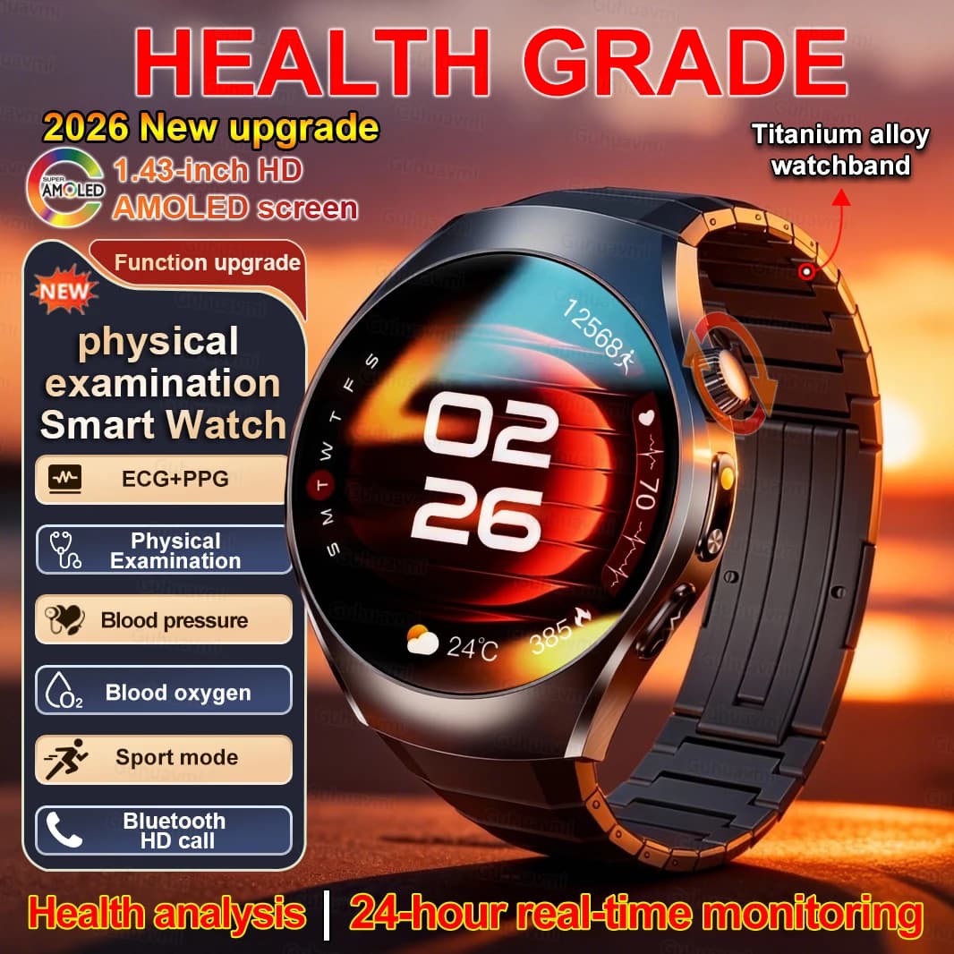2026New Smart Watch ECG + PPG Ossigeno nel sangue Acido urico Pressione sanguigna Zaffiro Smartwatch per uomo Donna Cura gestita Orologi intelligenti