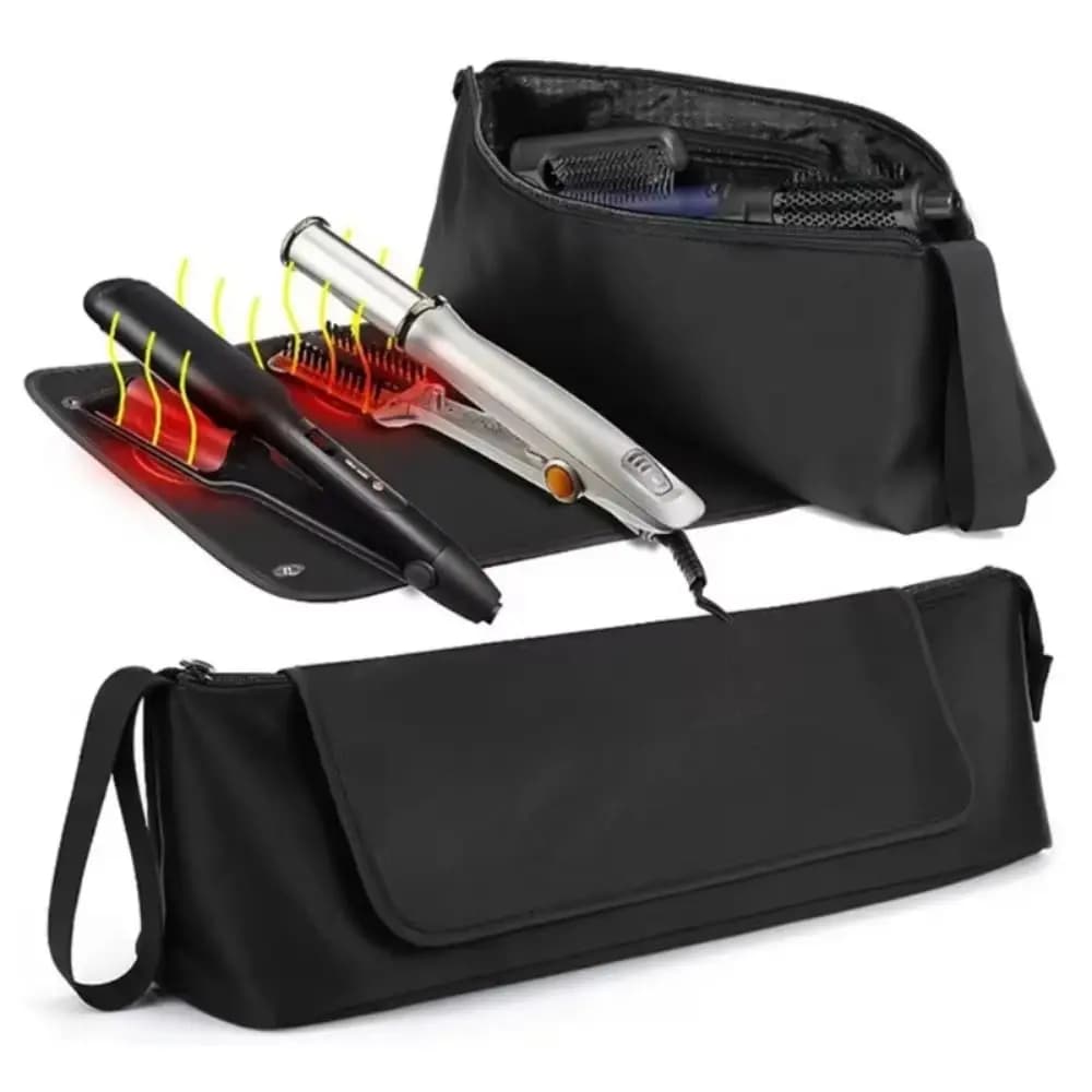 Foldable Hair Dryer Storage Bag Soft Large Capacity Magnetic Curler Storage Bag Portable Lightweight Curling Iron Carrying Case