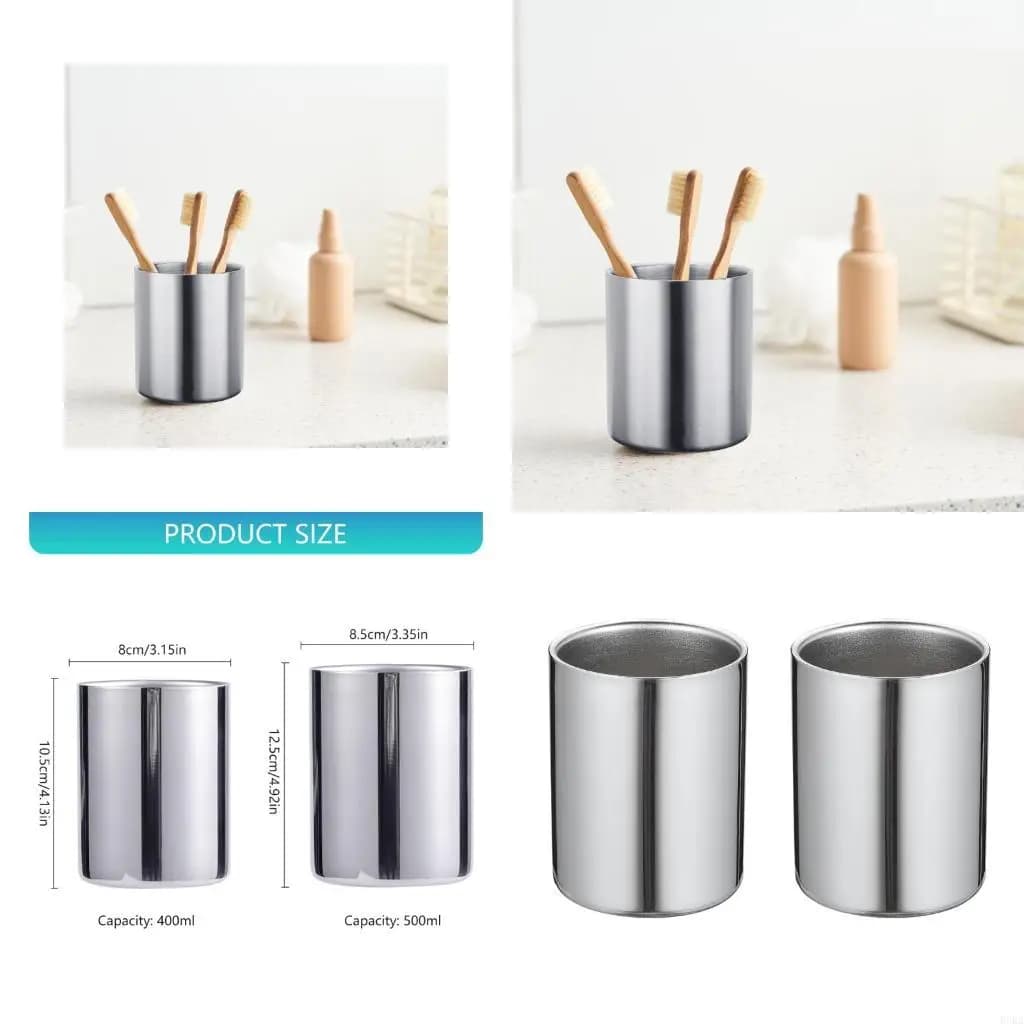 2PCS Metal Toothbrush Cup Bathroom Countertop Storage Solution Toothbrush Holder