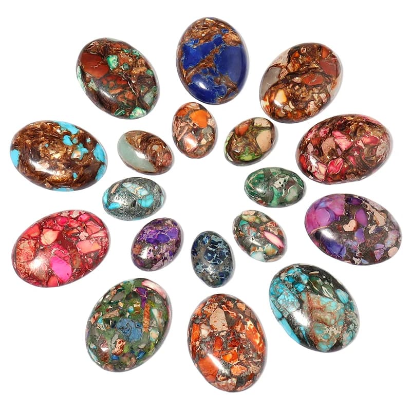 2 pz/lotto Perline di Pietra Naturale Dell'imperatore per la Produzione di Gioielli Forma Ovale Base Piatta Cabochon Perline Sparse Collana FAI DA TE Orecchini