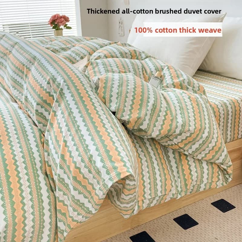 Thickened Pure Cotton Flannel Duvet Cover Single Double Size Autumn Winter New Style 200x230 Bedding Cover Breathable Geometr...