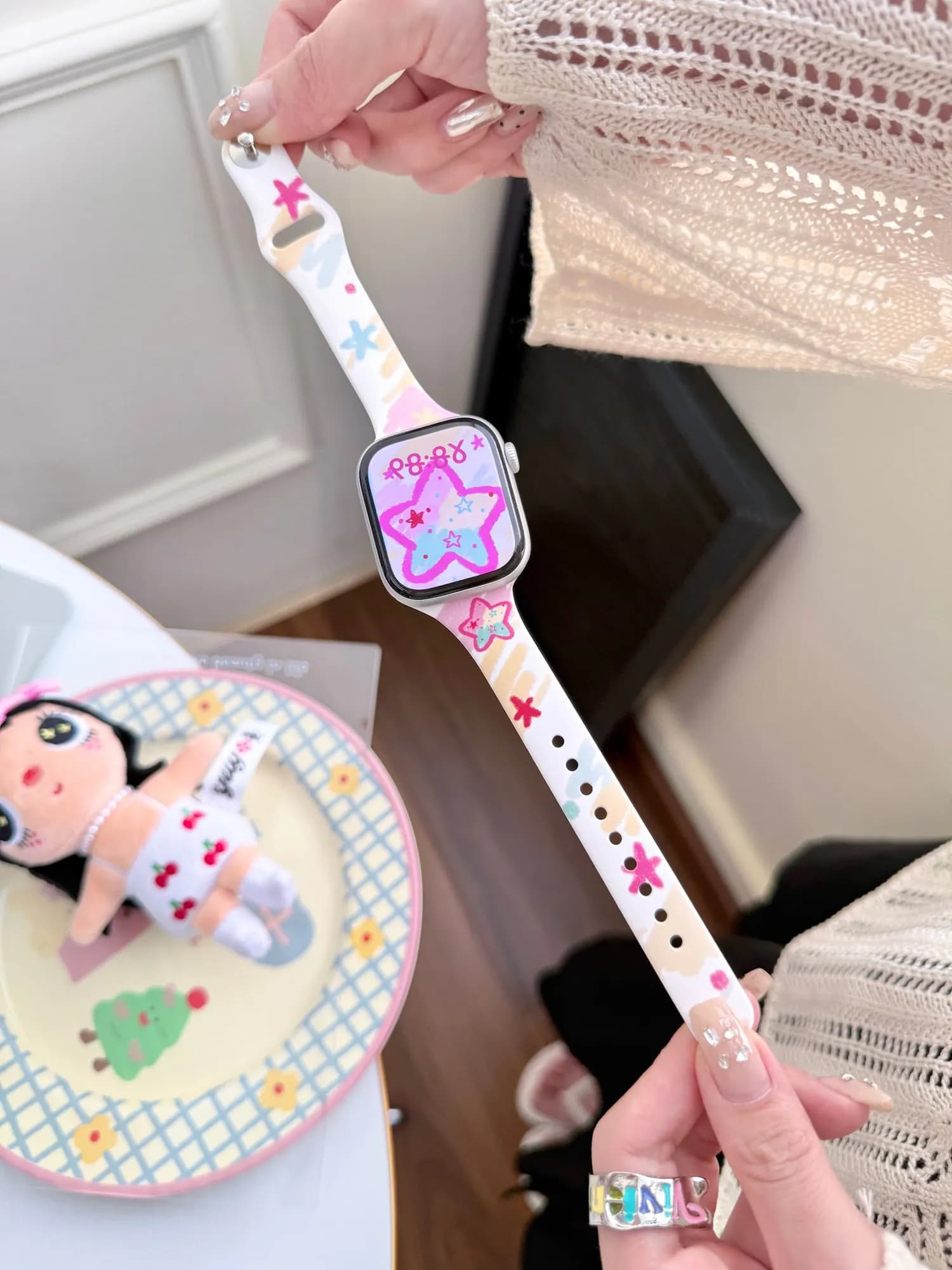 Popular Cartoon Oil Paint Silicone Watchband For Apple Watch band women Strap Series 11/10/9/8/7/6/5/4 40mm 41mm 42mm 44mm 45mm