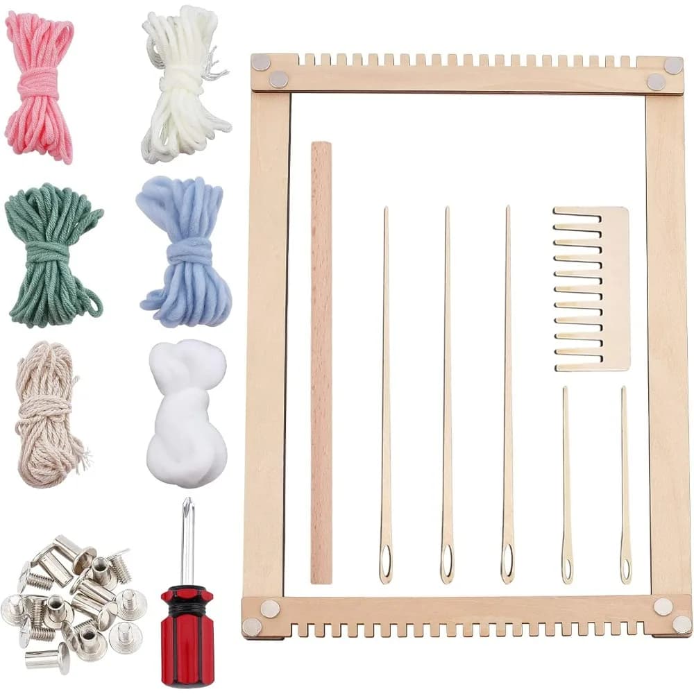 Weaving Loom Kit Wood Hand Loom Stick Set DIY Woven Loom Set with Wooden Shuttles Weaving Stick and Wood Weaving Comb