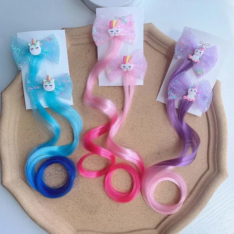 2PCS New Beautiful Princess Rainbow Unicorn Hairdress Girls Forks Kids Hairdressing Hair Clips Barrettes Hair Accessories