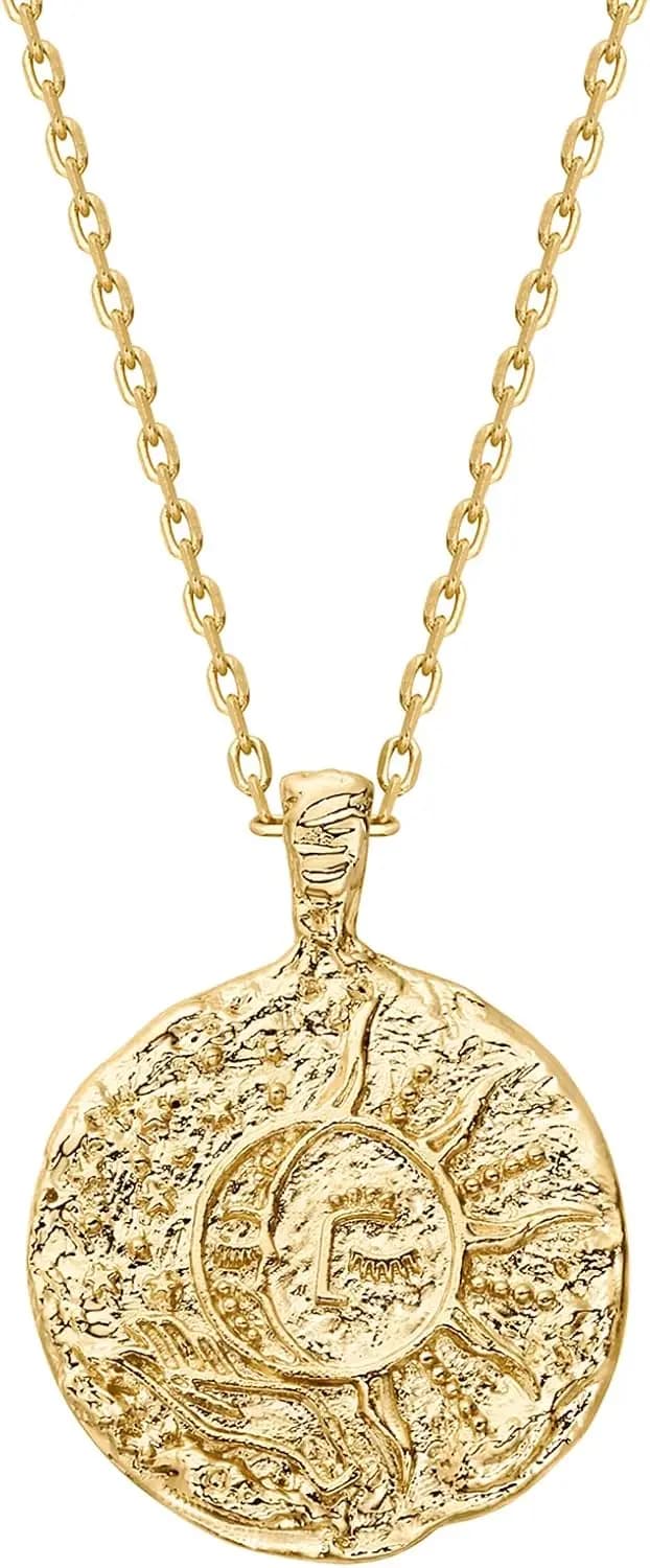 Bohemian 14K Gold Plated Stainless Steel Engraved Coin Pendant Necklaces for Women Byzantine Coin Summer Beach Pendants Necklace