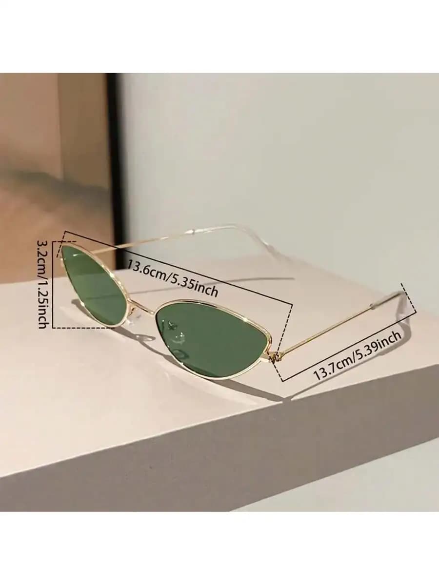 Women Cat Eye Fashion Sunglasses Small Metal Frame Green Lens