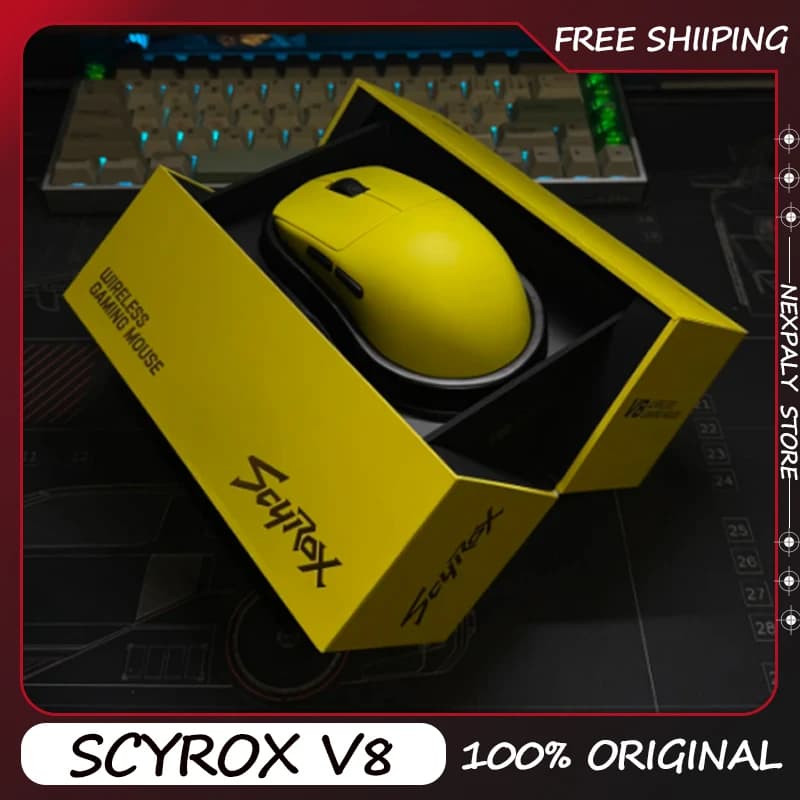 SCYROX V8 Mouse da Gaming Wireless 8K Ultra-Leggero 36g, Ergonomico PAW3950, per E-Sports e Valorant, 100% Originale