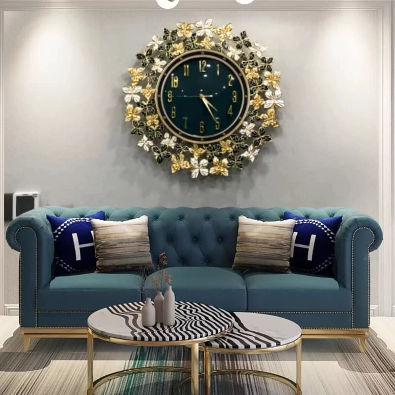 Metal Green Unique Wall Clock Fashion Gold Luxury Living Room Digital Clock Modern Design Relojes De Pared Home Decor Items