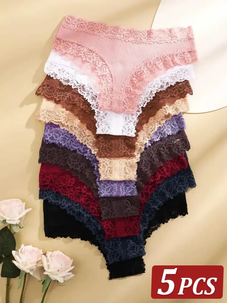 5 Pz/set Women Cotton Lace Floral Underwear Fashion Patchwork Slips Women's Lace Soft Lingerie S-XL