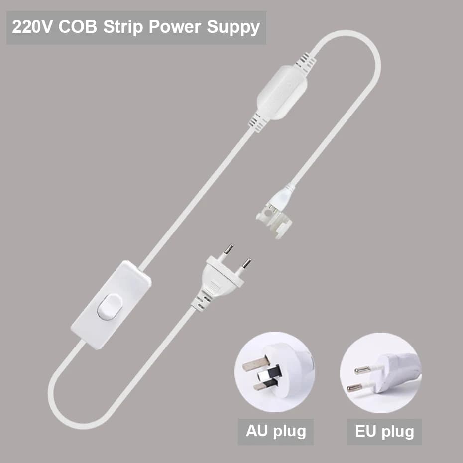 Connettore a spina CA 220V AU/EU per strisce LED COB da 10 mm di larghezza, 2 pin, clip di supporto per alimentatore a nastro COB, accessori