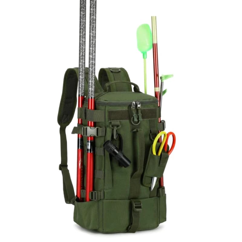 Supporti e contenitori per attrezzatura Borsa multifunzionale per escursionismo e campeggio con canna da pesca