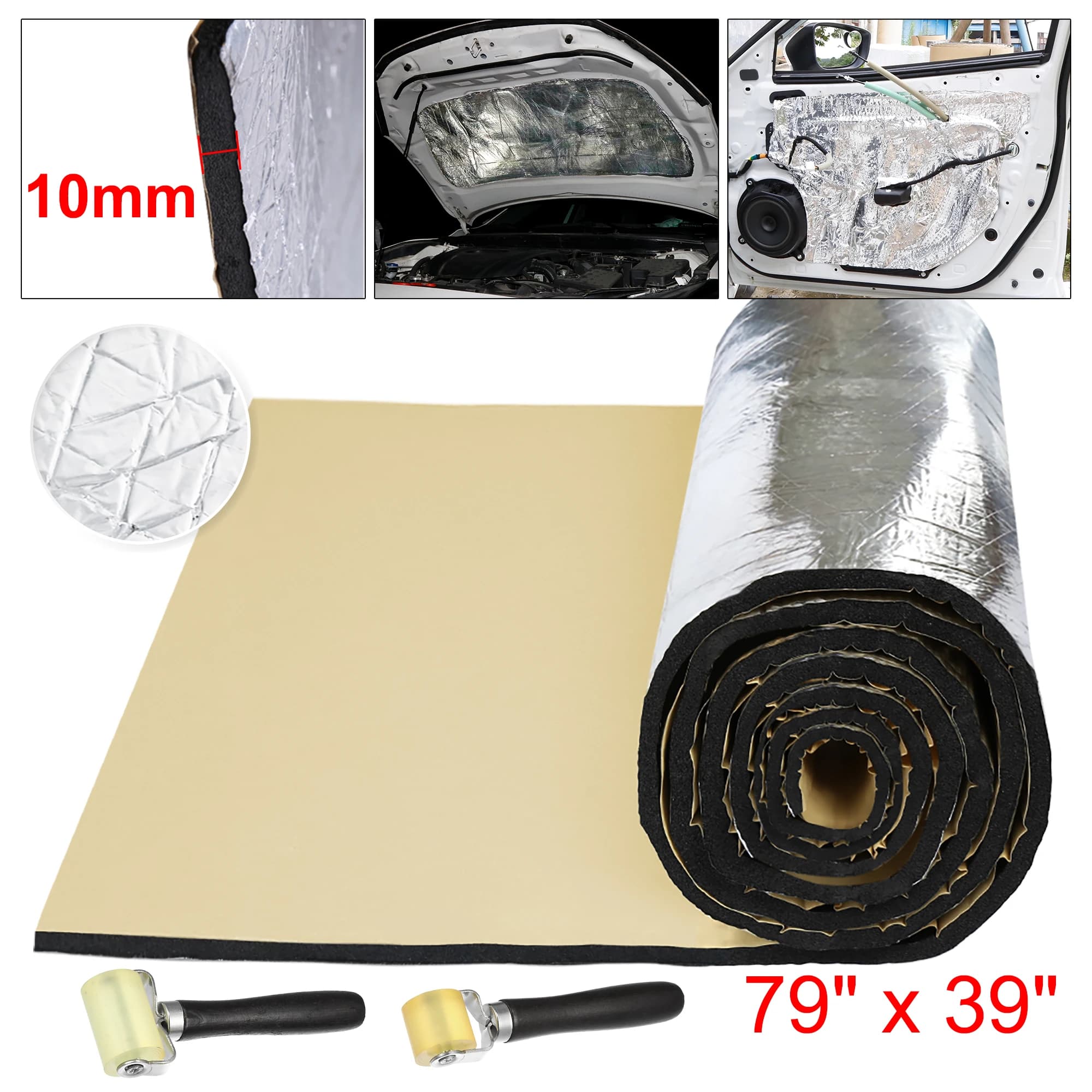 UXCELL 200x50cm 79"x20" 10mm Car Sound Mat Proofing Deadener Heat Noise Insulation Deadening Mat Hood Closed Cell Foam Accessory