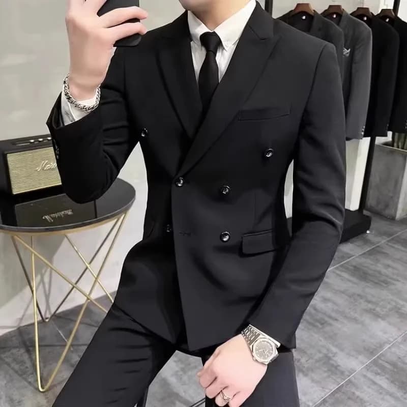 Giacca da Abito Doppiopetto Slim Fit da Uomo Autunno Inverno, Stile Giovanile Standard, Ideale per Matrimoni, Testimoni, Business Casual e Moda