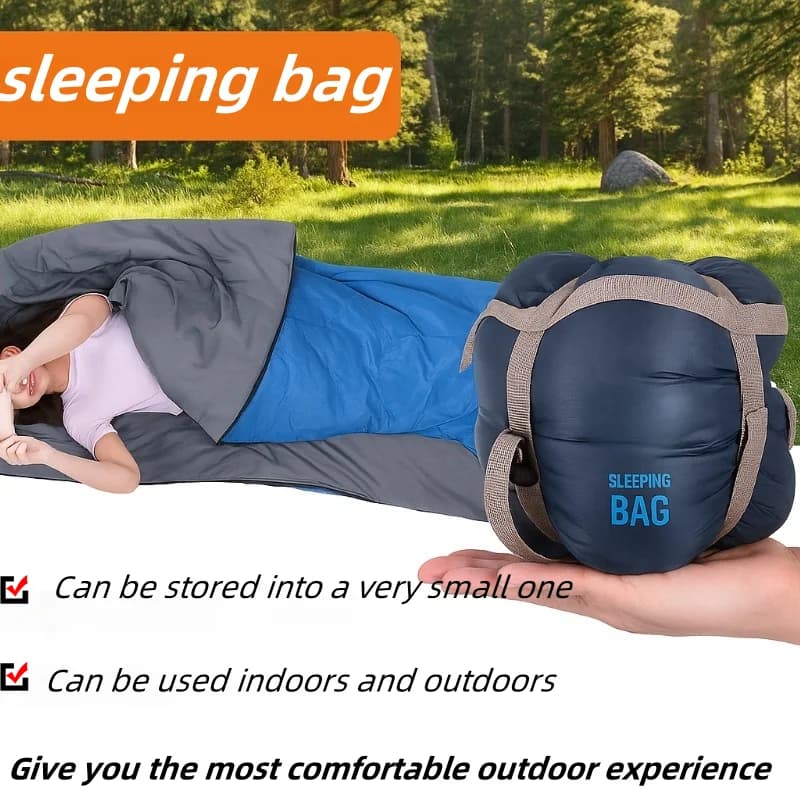 Camping equipment: Adult ultralight sleeping bag, ideal for camping, excursions, beach, travel, compact and warm mattress 190x75cm