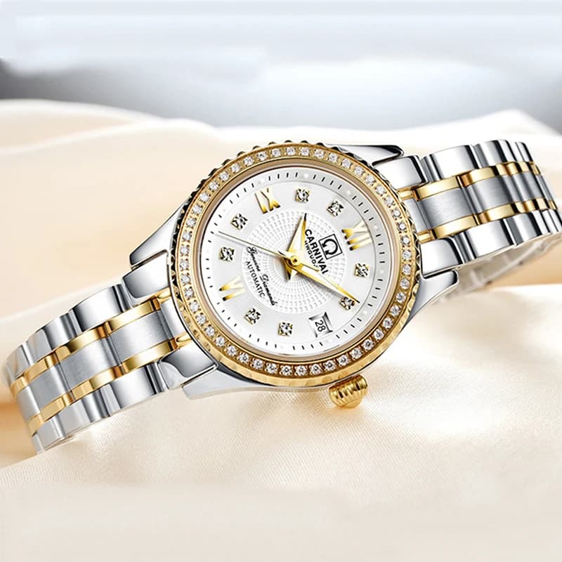 CARNEVALE Orologi meccanici da donna eleganti Bracciale in acciaio pieno Orologio automatico da donna con diamanti per donna Reloj Mujer impermeabile