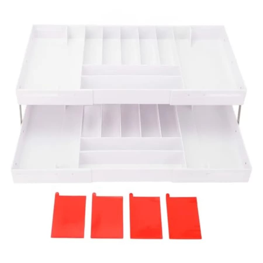 Organizzatore per Cassetti Extra Grande e Alto a 2 Livelli, Organizzatore da Scrivania Espandibile Intelligente Multilivello per Trucchi e Gioielli