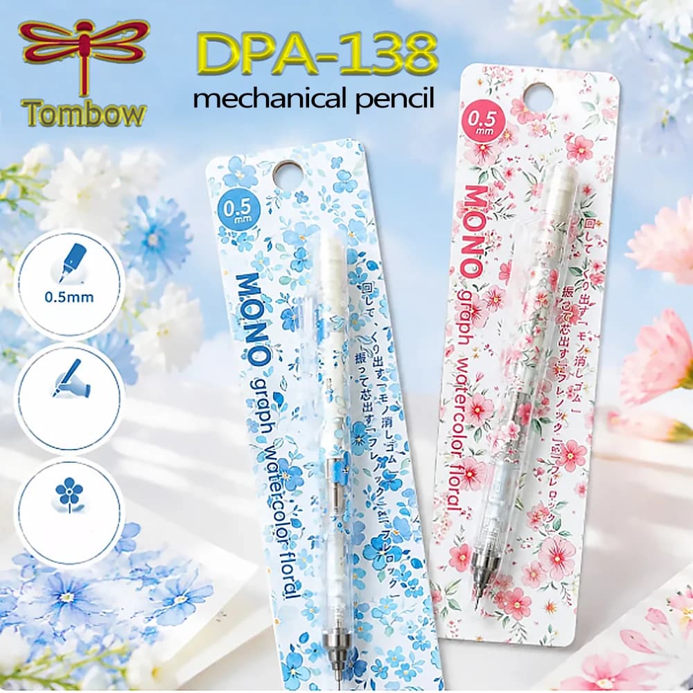 1PC Japan Tombow Mechanical Pencils Floral Pattern Limited Edition 0.5mm Low Center of Gravity Kawaii Stationery Back To School