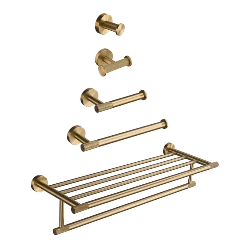Brushed Gold Hardware Kit Wall Mount Hand Towel Bar Rack Toilet Roll Paper Holder Robe Hook Bathroom Accessories Set