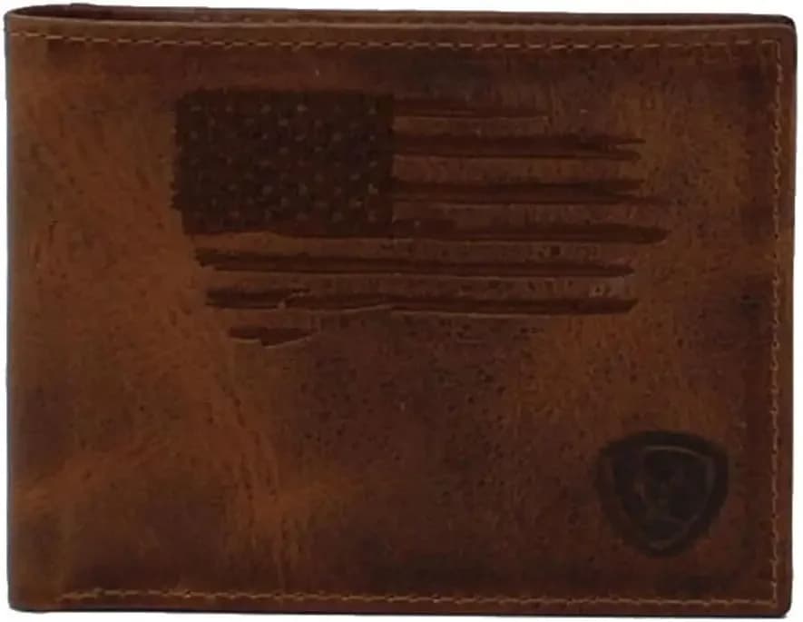 Portafoglio bifold in pelle con design con bandiera americana in rilievo