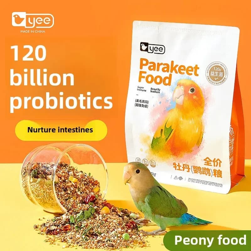YEE Lovebird & Parrot Food - Pellet di nutrienti ricco con semi di canarino e frutta secca | Dieta per Sun Conure, Cockatiel e Piccoli Uccelli