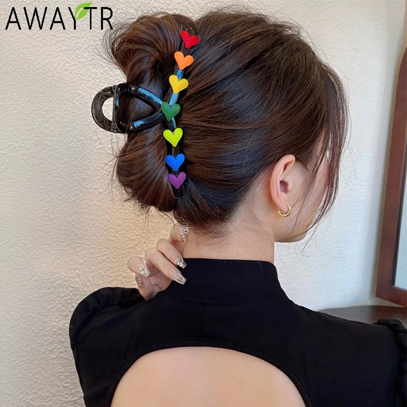AWAYTR Nuove Donne Arcobaleno Amore Grande Artiglio Dei Capelli Clip Elegante Coda di Cavallo Capelli Granchio Squalo Clip Ragazze Tornante Pinze Accessori Per Capelli