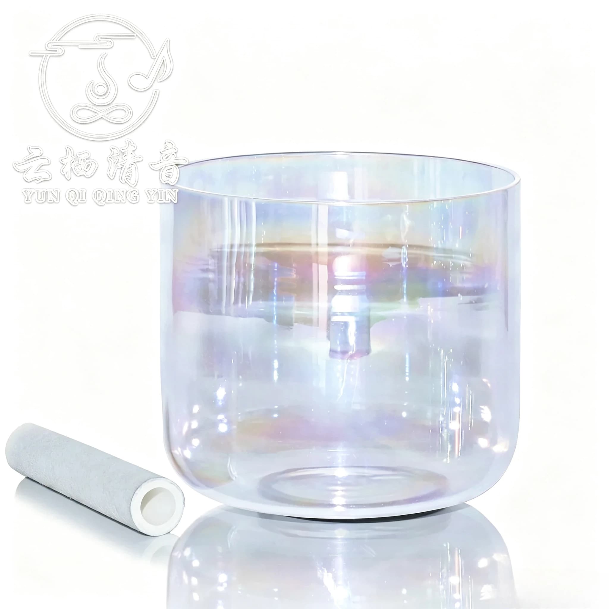 YUN QI QING YIN 6-8 Inch Transparent Chakra Crystal Singing Bowl Meditation Sound Therapy Yoga Healing Instrument