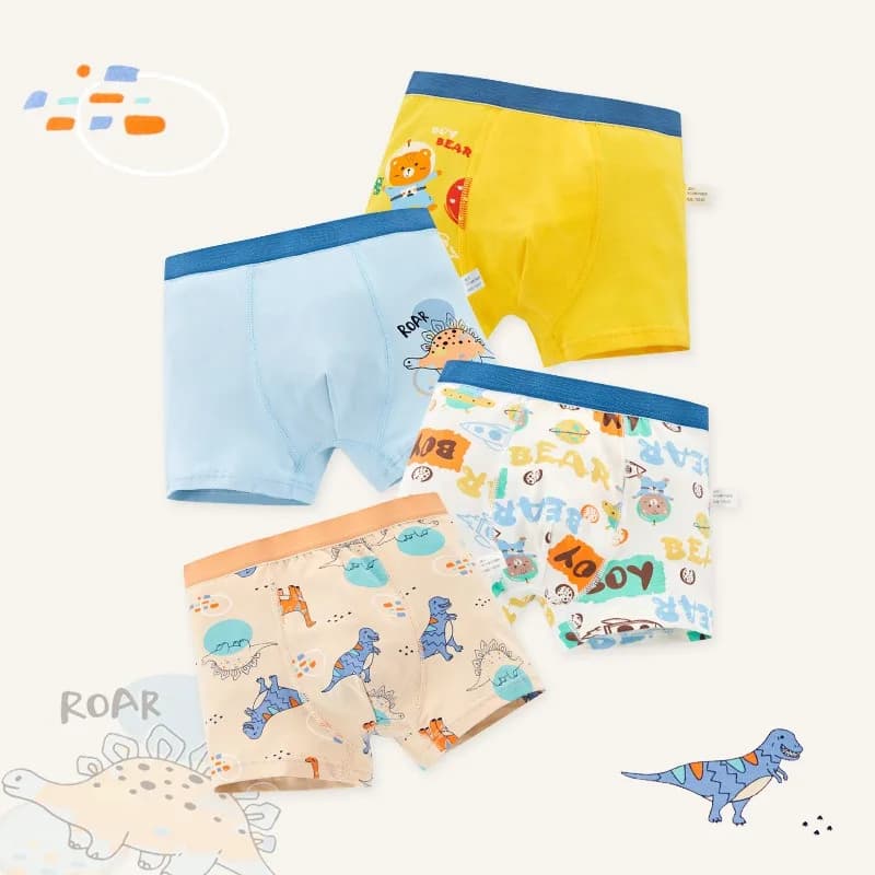 4 Pcs Boy Underwear for Kids Quick-Dry Cotton Boxer Briefs Breathable Mesh Soft Solid Underpants for Active Boy School Play