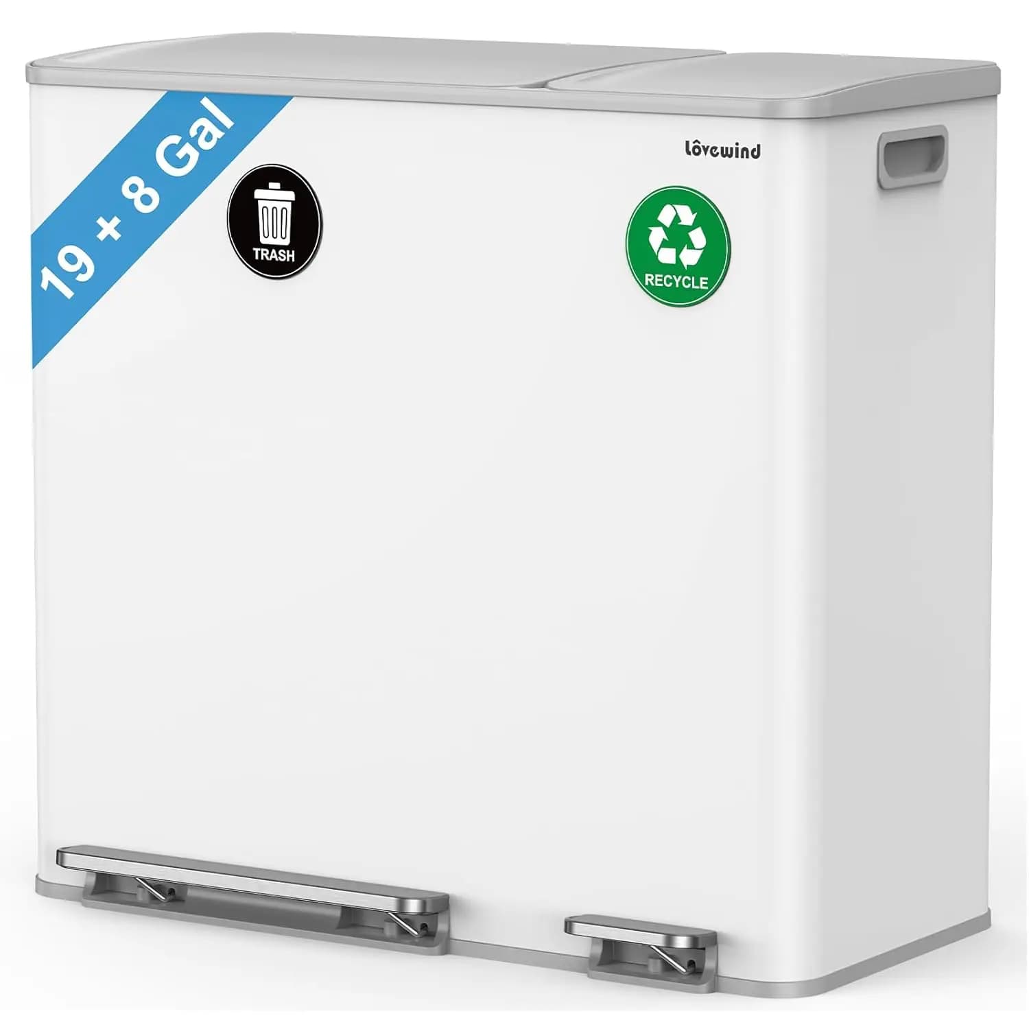 Dual Trash and Recycling Bins for Kitchen, 19+8 Gallon (72+30L) Stainless Steel Trash and Recycle Bin Combo with, Custom