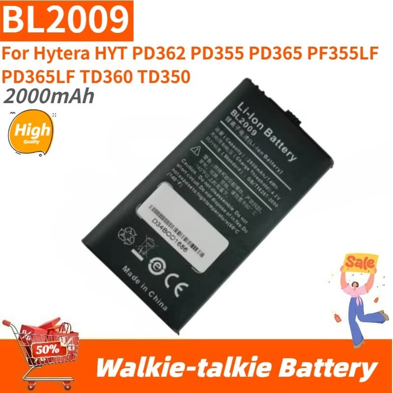 Batteria per Walkie-talkie BL2009 2000mAh per Hytera HYT PD365 PF355LF PD362 PD355 PD365LF TD360 TD350, Batteria di Ricambio Nuova di Zecca