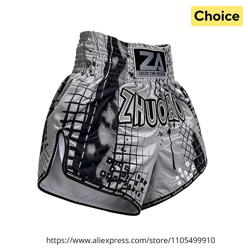 Gray Boxing Shorts Quick Dry Muay Thai Shorts Thai Embroidery Men Women Kids Martial Arts Kickboxing Training Competition Pants