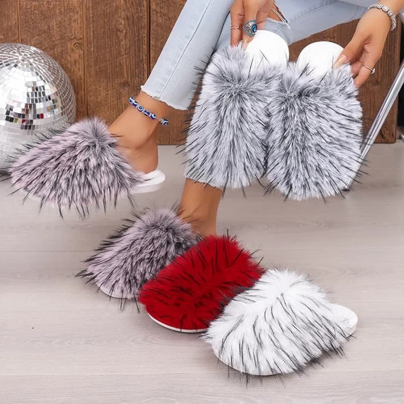 Winter Fashionable Two Tone Tipped Fur Warm Women's Cotton Slippers 2026 Round Toe Lightweight Comfort Casual Women Shoes