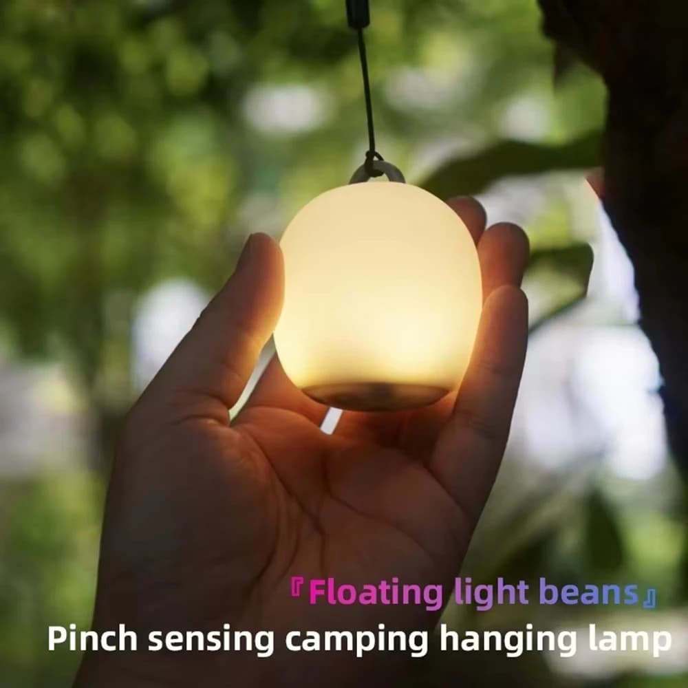 Lampada da campeggio sospesa a LED a fagiolo galleggiante creativo, lampada d'atmosfera con sensore di compressione antistress, luce per tenda, luce da campeggio, luce per zaino