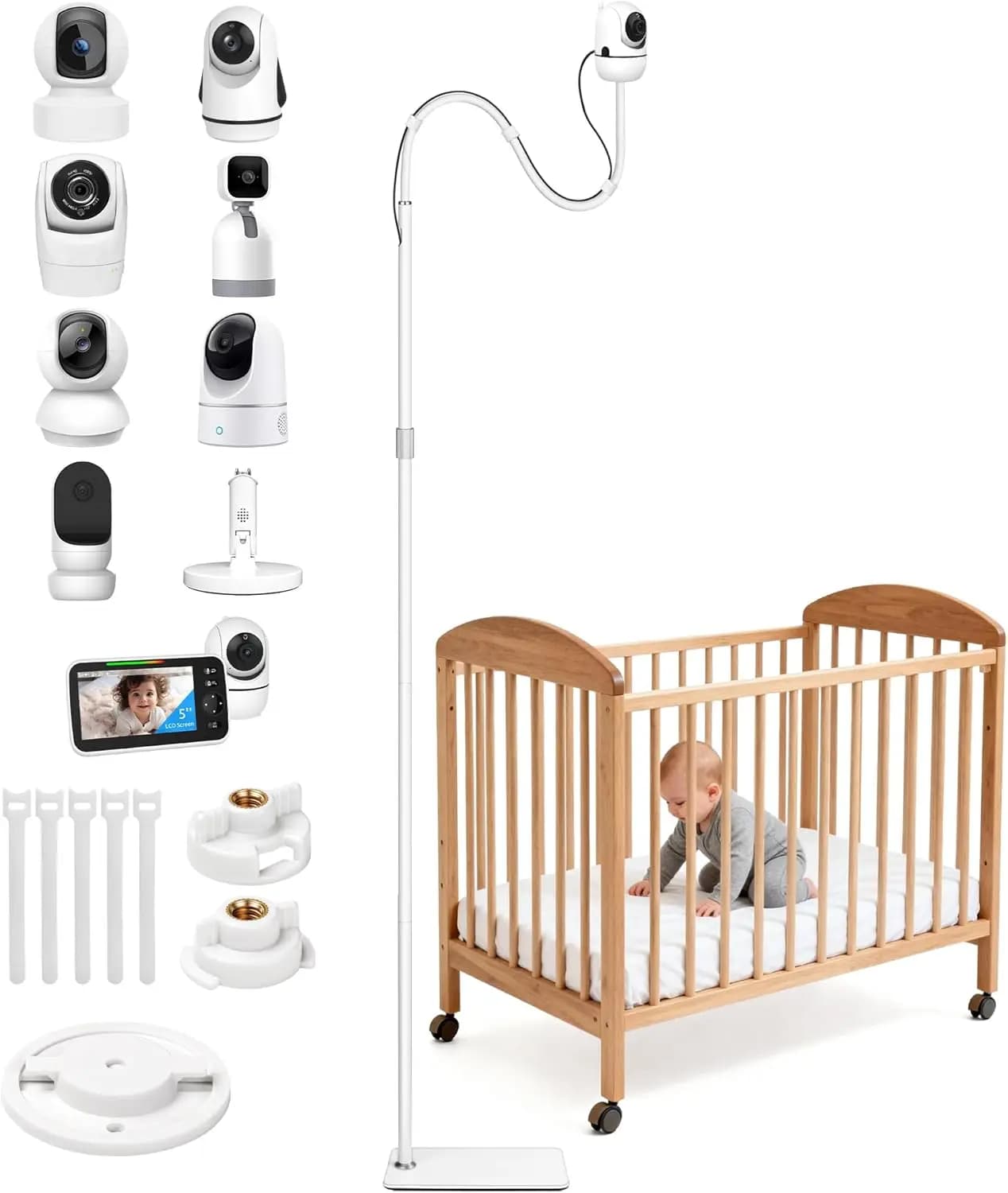 Supporto per Baby Monitor Regolabile in Altezza da 82 Pollici, Senza Foratura e Senza Attrezzi, Base Robusta per la Maggior Parte delle Telecamere