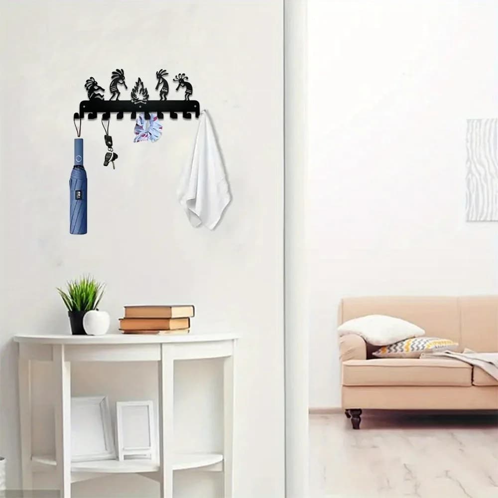 Kokopelli Decorazione da parete con gancio per chiave - 10 ganci in acciaio inossidabile resistenti alla ruggine - Design alla moda in resina metallica per chiavi