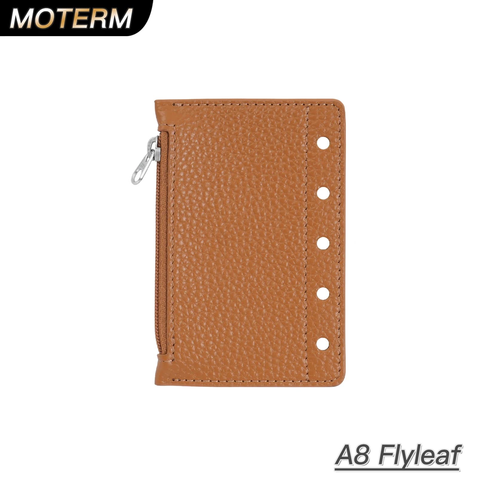 Moterm Zipper Flyleaf per formato A8 Anello Planner Divisore in vera pelle di grano di ciottoli Borsa portamonete Accessorio per notebook