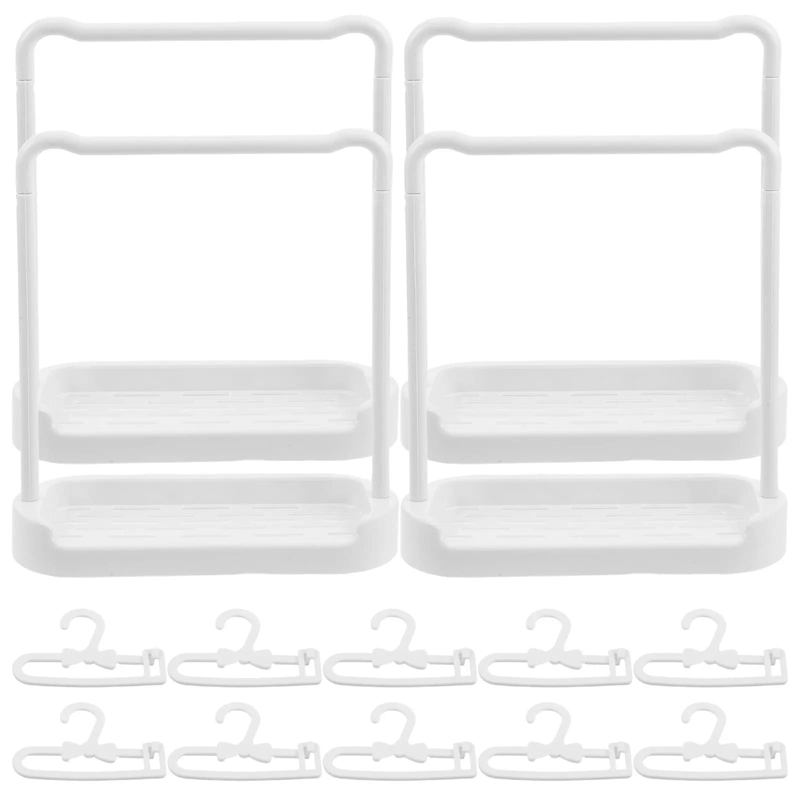 1Set Miniature Clothes Rack Dollhouse Furniture Accessory Vertical Storage Hanger Set for Mini Outfits Display Realistic