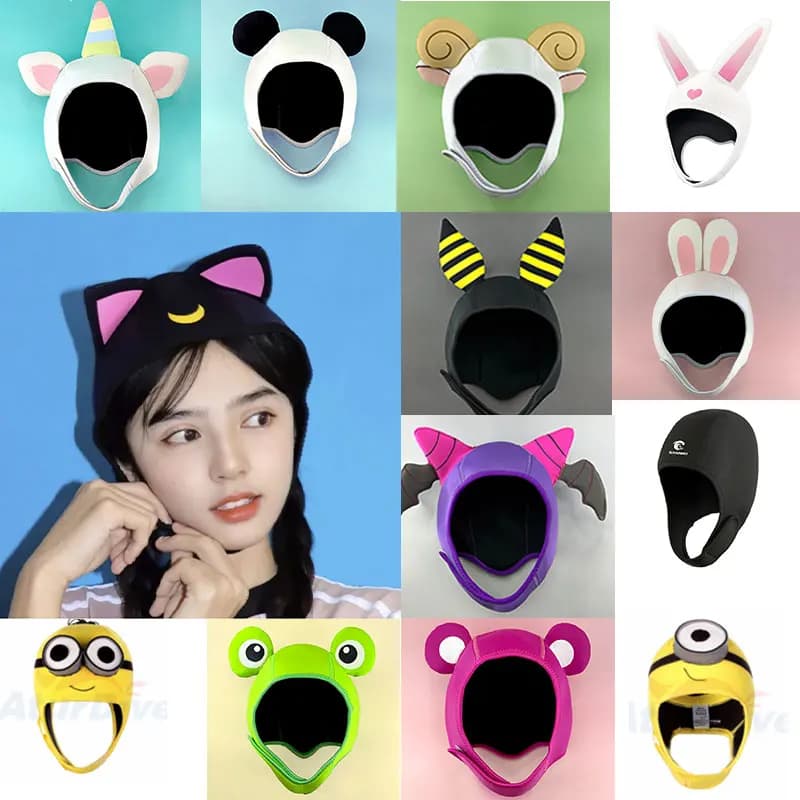 Diving Head Cartoon Animal Cute Thermal Dive Head Snorkeling 2mm Diver Cap Free diving head Deep ear protection Heat