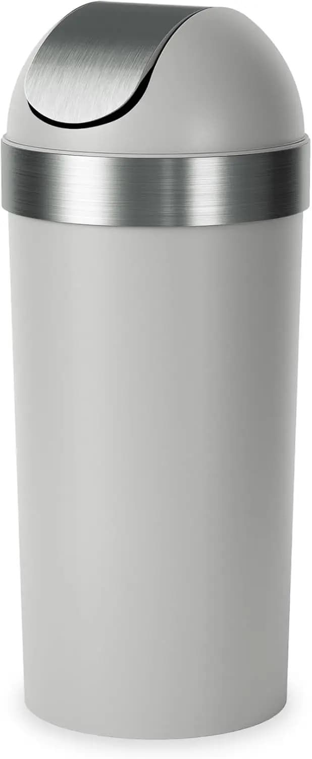 Grande pattumiera da cucina con piano oscillante da 16,5 galloni, design moderno grigio/nichel per casa e ufficio