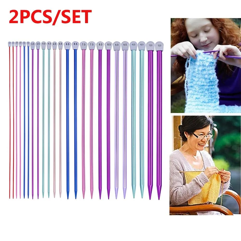 2Pcs/set DIY Single Pointed Sweater Straight Pins Weaving Tool Knitting Needles Aluminum