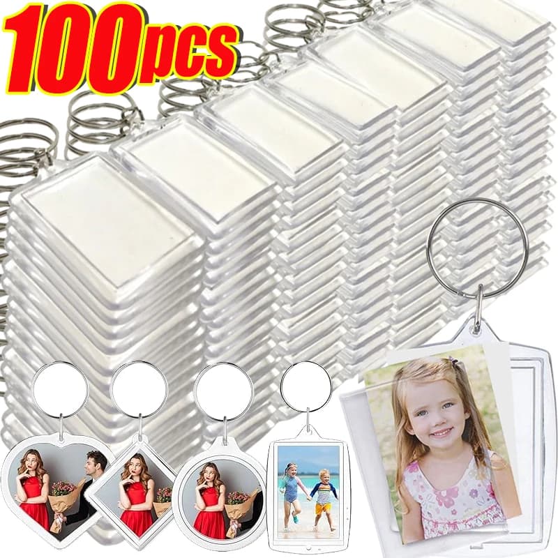 1/100 pz Blank Acrilico Immagine Portachiavi FAI DA TE Trasparente Inserto Foto Split Portachiavi Cornice Portachiavi Anniversario Regalo di Laurea