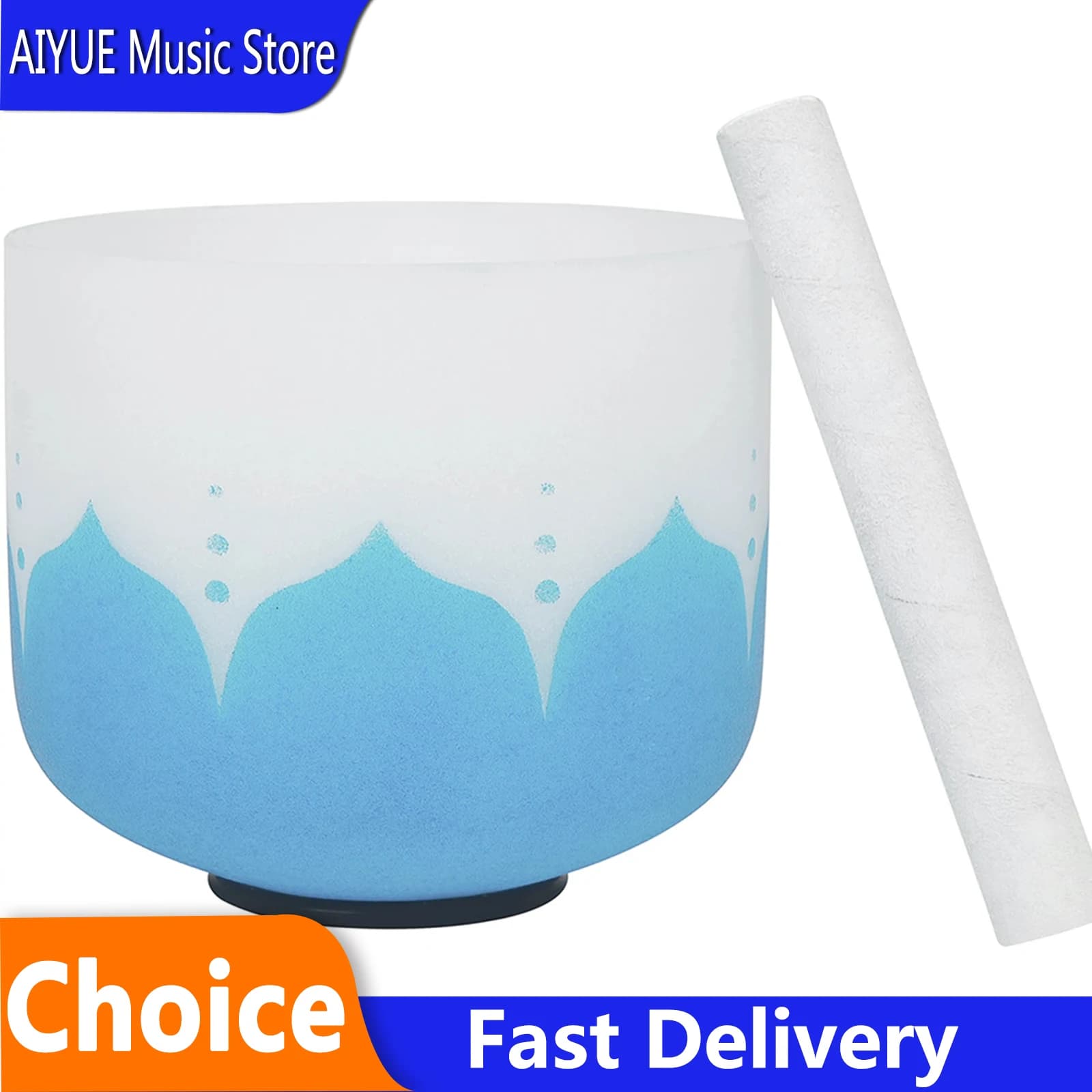Crystal Singing Bowl 8 Inch Quartz Frosted Lotus White Blue Meditation Yoga Chakra Healing Stress Relief Instrument A/G Key