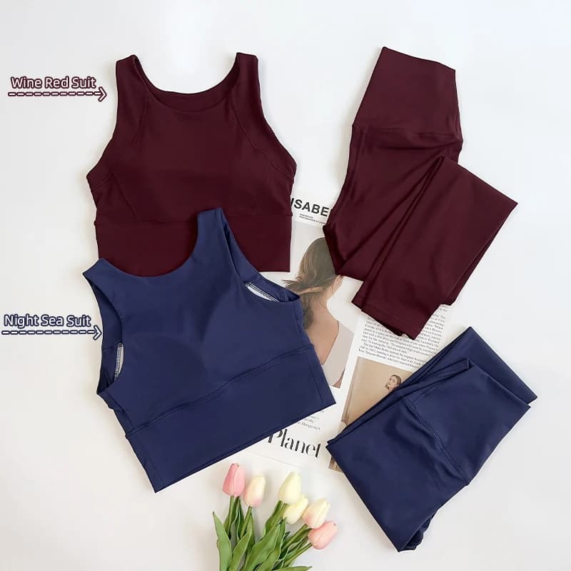 Abbigliamento da yoga da 2 pezzi Set da yoga per palestra da donna con cinturino incrociato sul retro Reggiseno sportivo push up Leggings da yoga a vita alta Abbigliamento sportivo da allenamento