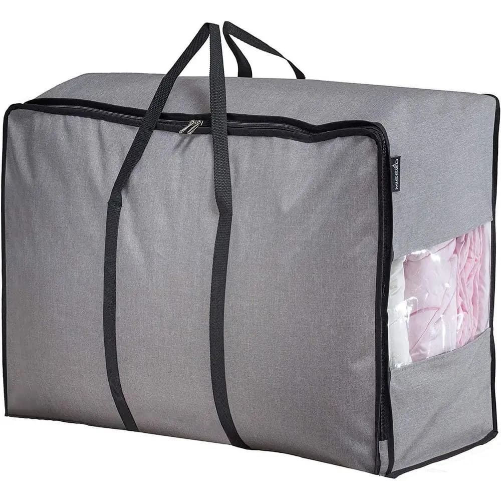 Large Capacity Storage Bag for Bedding, Blankets, and Clothing - Grey