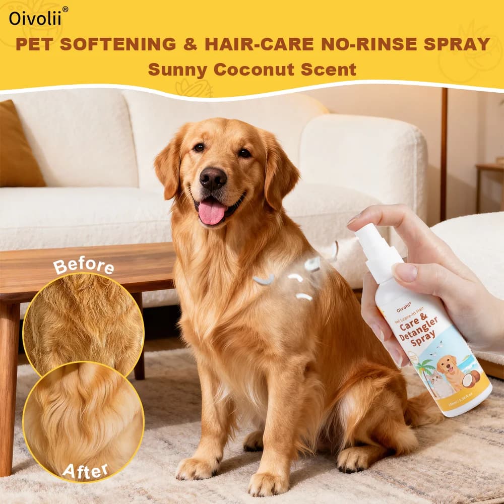Pet Detangler Spray Leave-In Conditioner No Rinse Dematting 100ml Coconut Scent Gentle Grooming Smooth Soft Glossy Dogs Cats