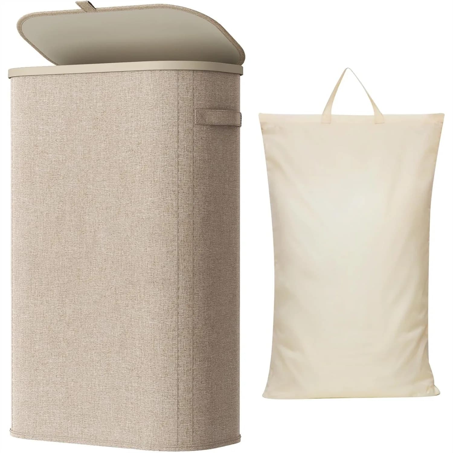 Narrow Laundry Basket with Lid and Removable Bag for Tight Spaces, Tall Foldable Hamper for Laundry Room, Bedroom, Bathroom