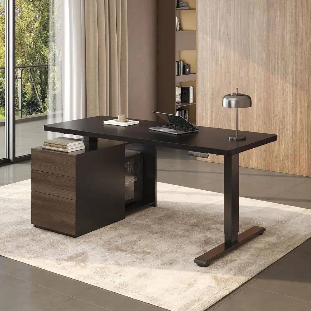55 Dual Motor Standing Desk with Drawers and CPU Cabinet, Thick 1 & 222 lbs, Perfect for Home Office and Multi-Monitor Arrangeme