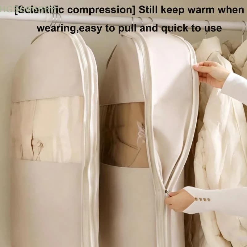 Sacchetto Sottovuoto Riutilizzabile Beige 40% Compressione Trasparente per Organizzazione Armadio e Vestiti