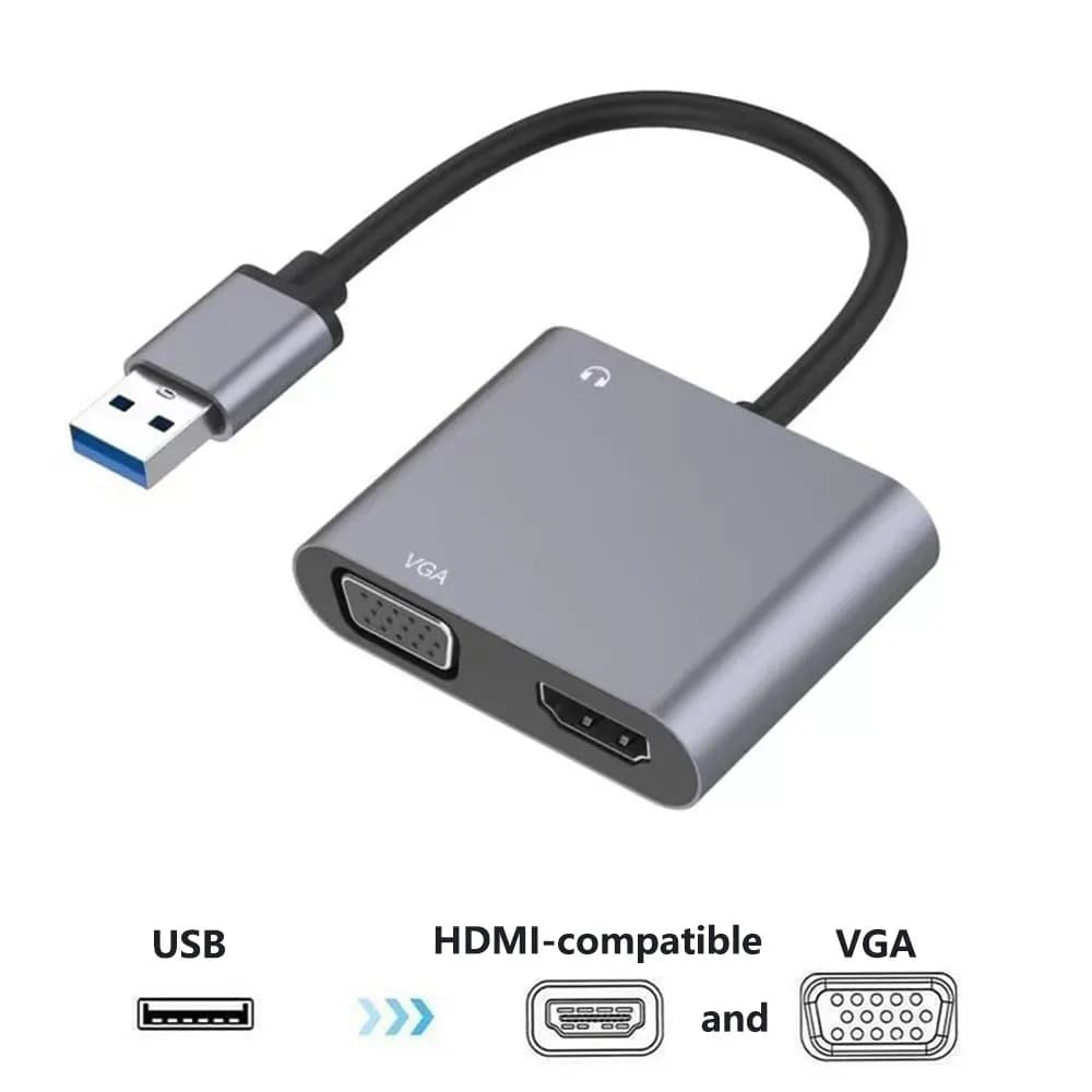 Adattatore da USB a HDMI compatibile con VGA, convertitore multi-display a doppia uscita 1920*1080P per computer portatile Mac OS Windows 7/8/10/11