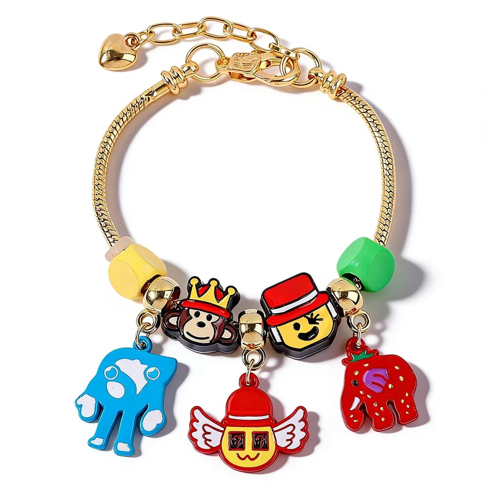 Bracciale Steal A Brainrot Charm - Lega di Zinco e Strass, Gioiello Cool Stile Street, Regalo di Laurea Pensato per Lui