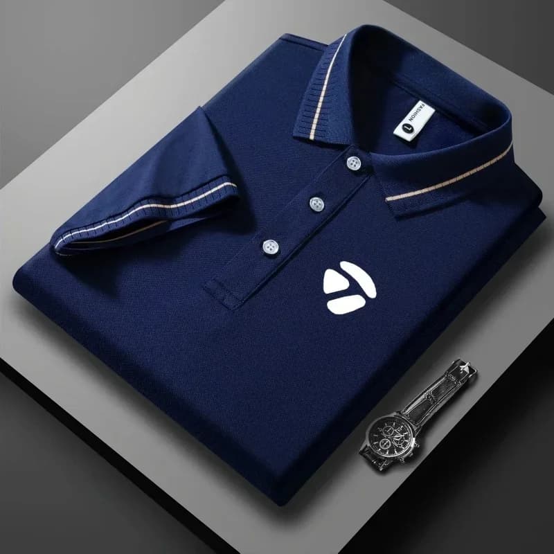 Nuova polo estiva da uomo a maniche corte, t-shirt casual da lavoro, t-shirt con colletto, di alta qualità, traspirante, a mezza manica.